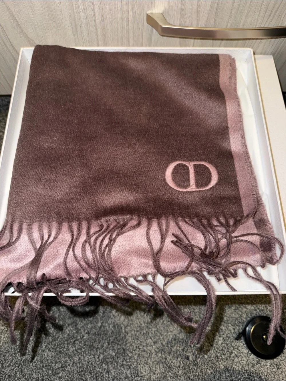 Dior Brown and Pink Logo Fringe Scarf